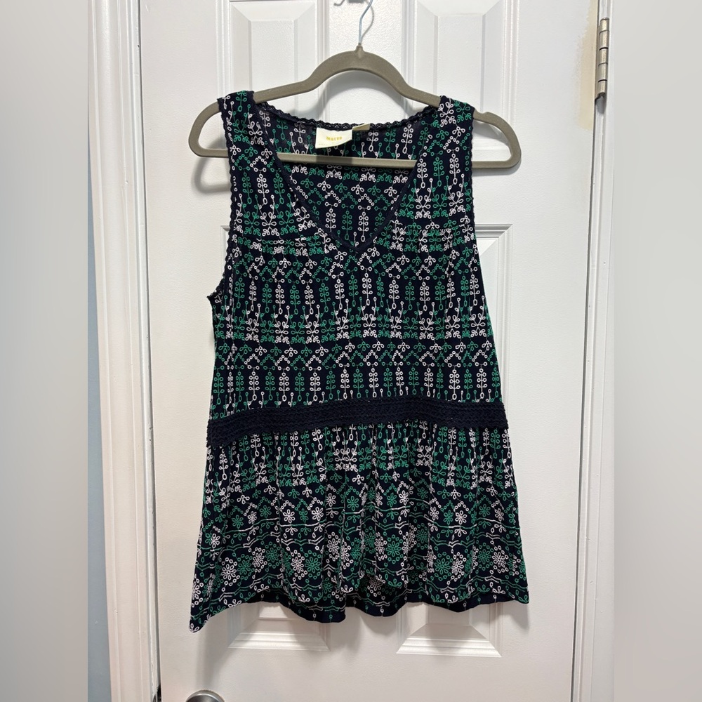 Maeve Anthropologie Women Navy Marine Cammie Embroidered Peplum Tank‎ Size Med